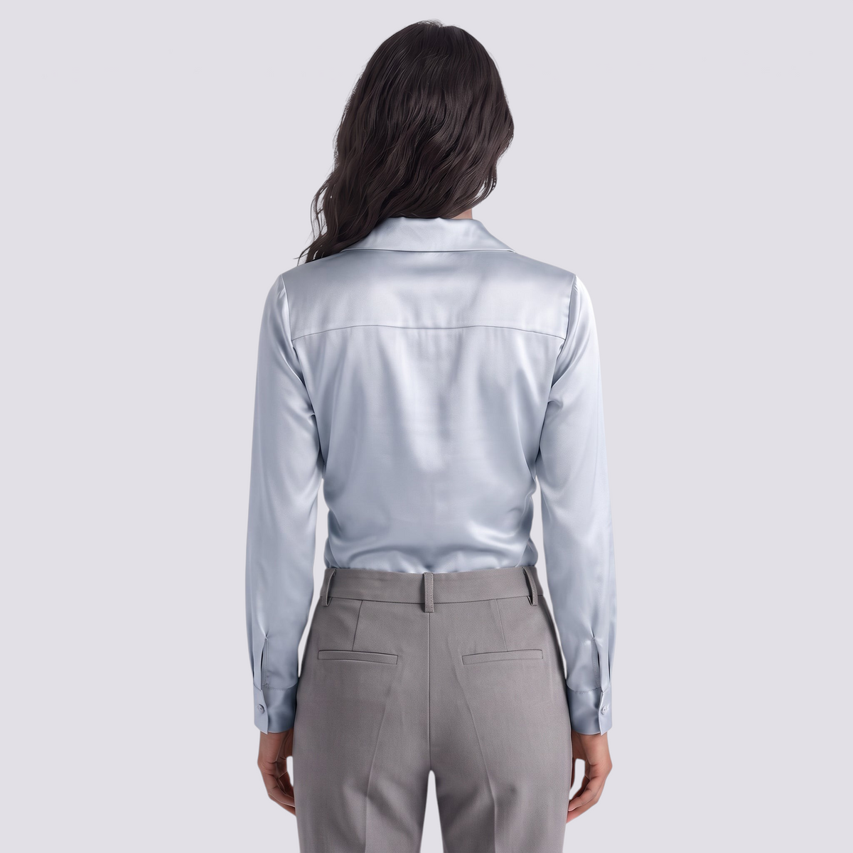 Blusa Satinada Mujer Cuello Drapeado - Azul - Espalda