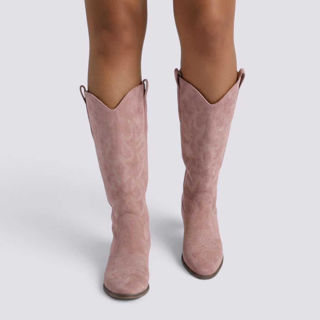 Botines punta fina bordados mujer color rosa, vista frontal