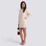 Vestido Punto Capucha Oversize Mujer Manga Larga - Blanco - Lateral