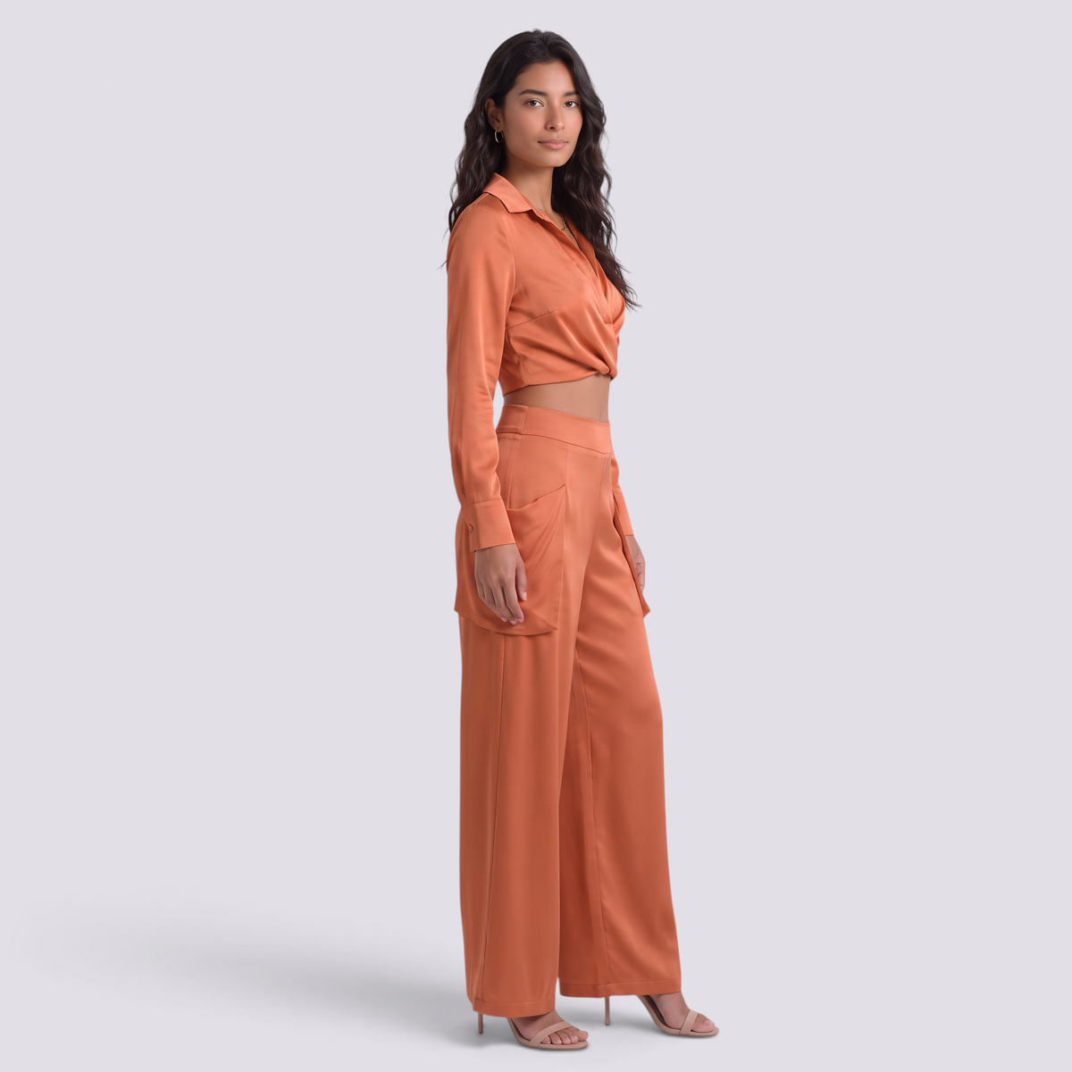 Conjunto Cruzado Mujer Pantalón Palazzo - Naranja Side