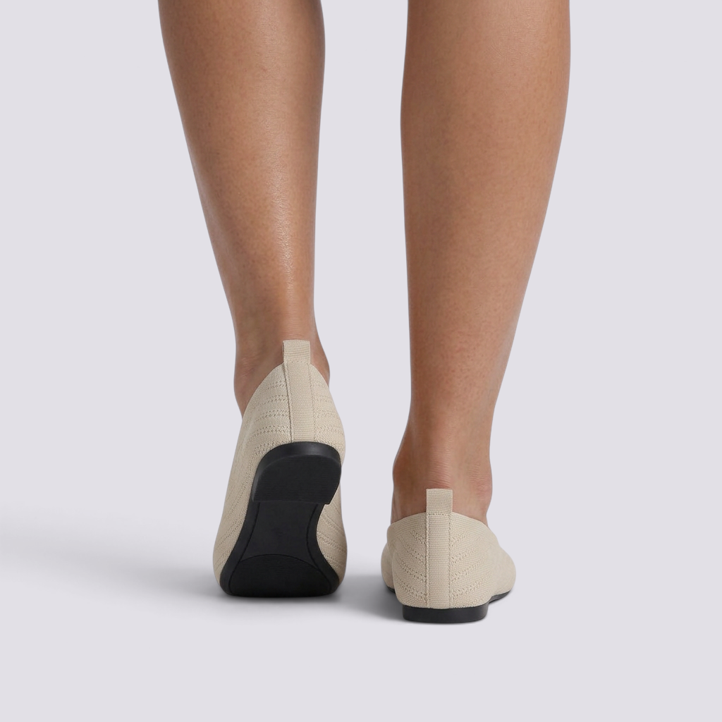 Mocasines Planos de Punto Mujer Beige - vista trasera