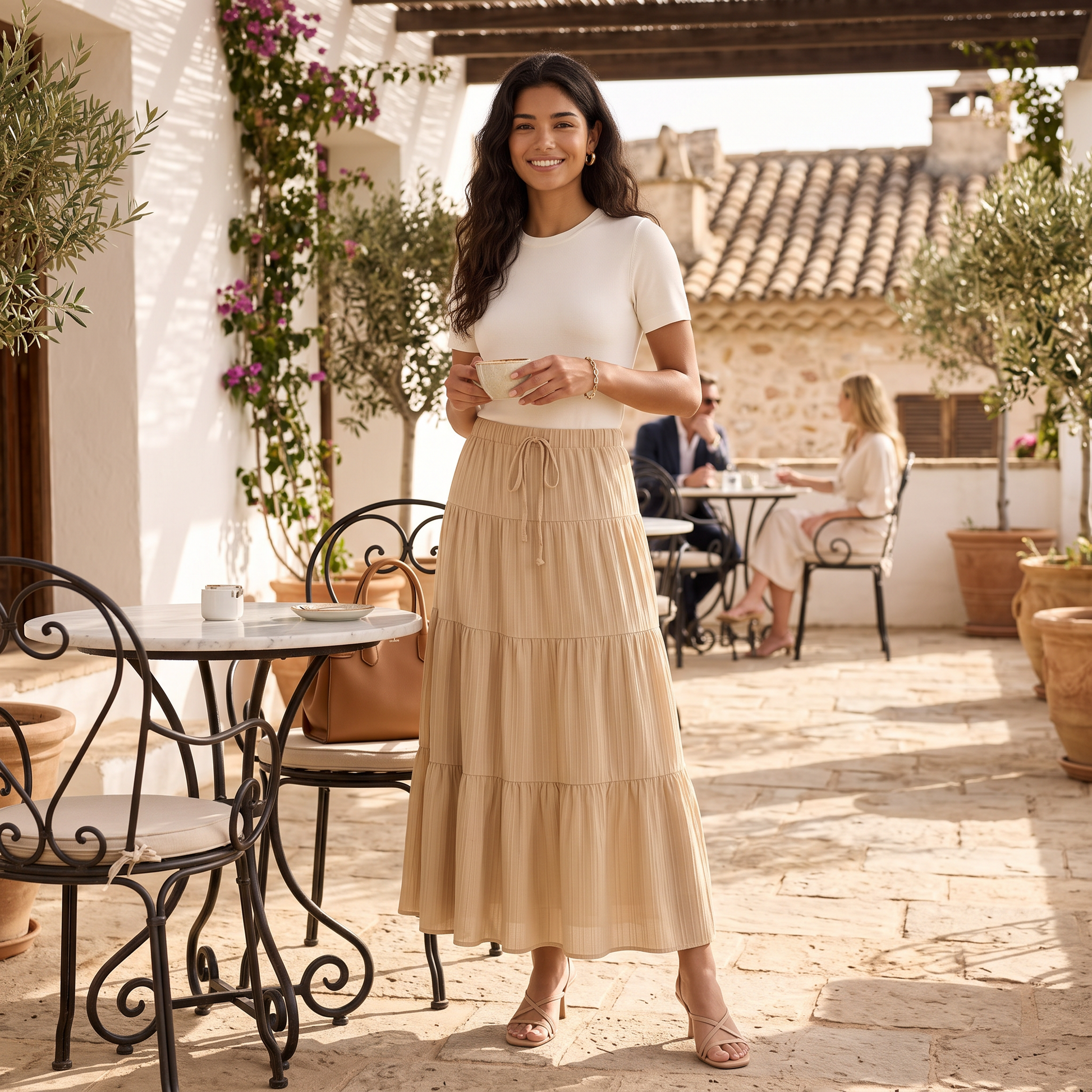 Falda Midi Mujer Cintura Alta Elegante Verano - lifestyle café