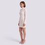 Vestido Mini Canalé Cuello Alto Mujer - Blanco - Lateral