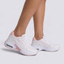 Zapatillas deportivas chunky mujer blancas con detalles rosa pálido, suela de plataforma y paneles calados, vista lateral