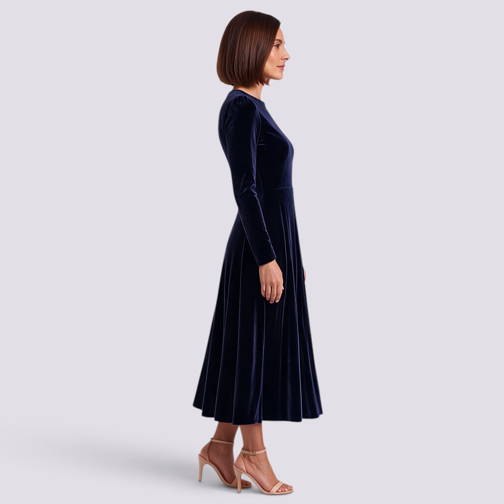 Vestido Terciopelo Azul Marino Lateral