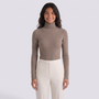 Jersey canale mujer cuello alto - Camel - vista frontal