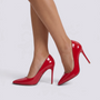 Zapatos de salón mujer tacón aguja efecto charol en color rojo, vista lateral
