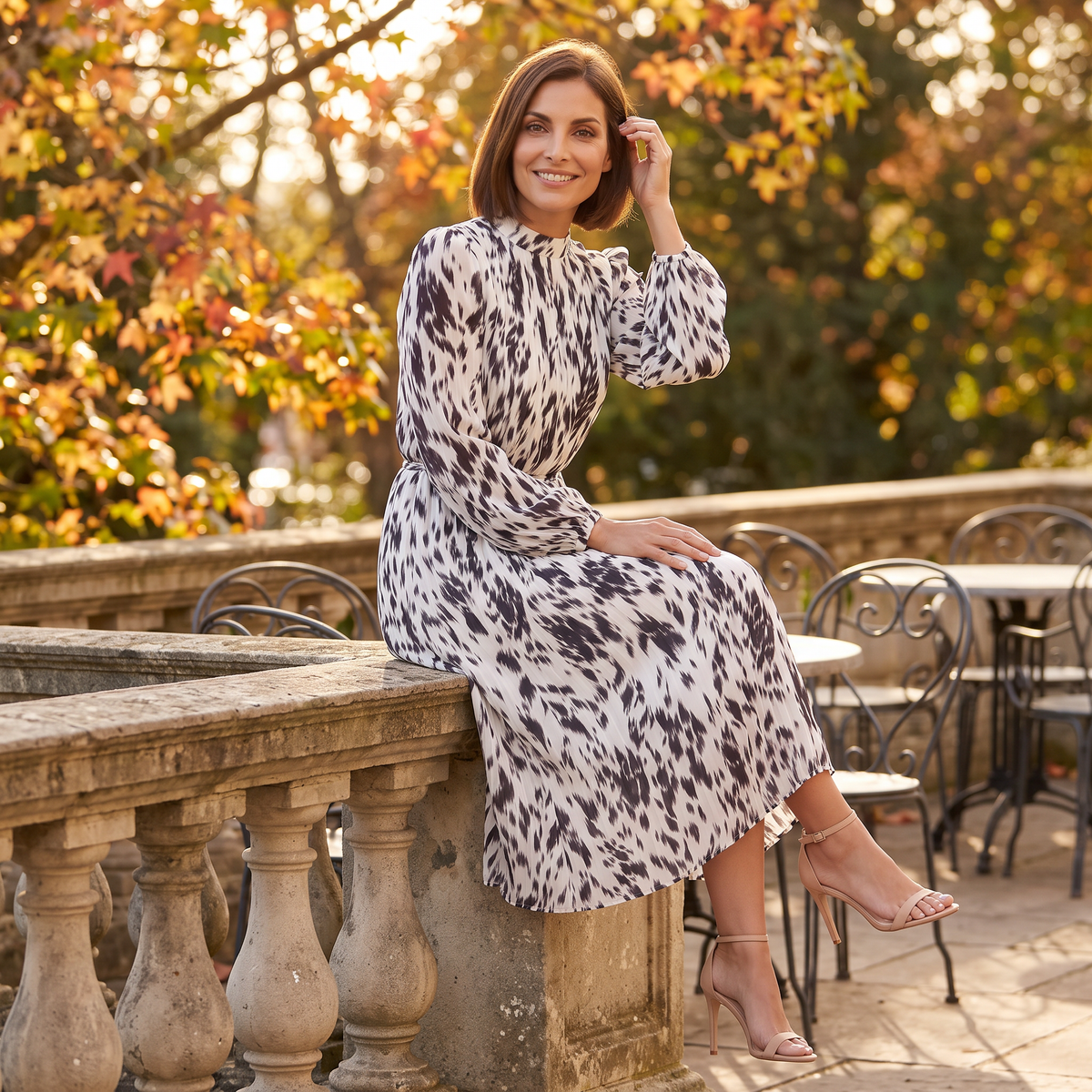Vestido Midi Estampado Mujer Manga Larga - Lifestyle