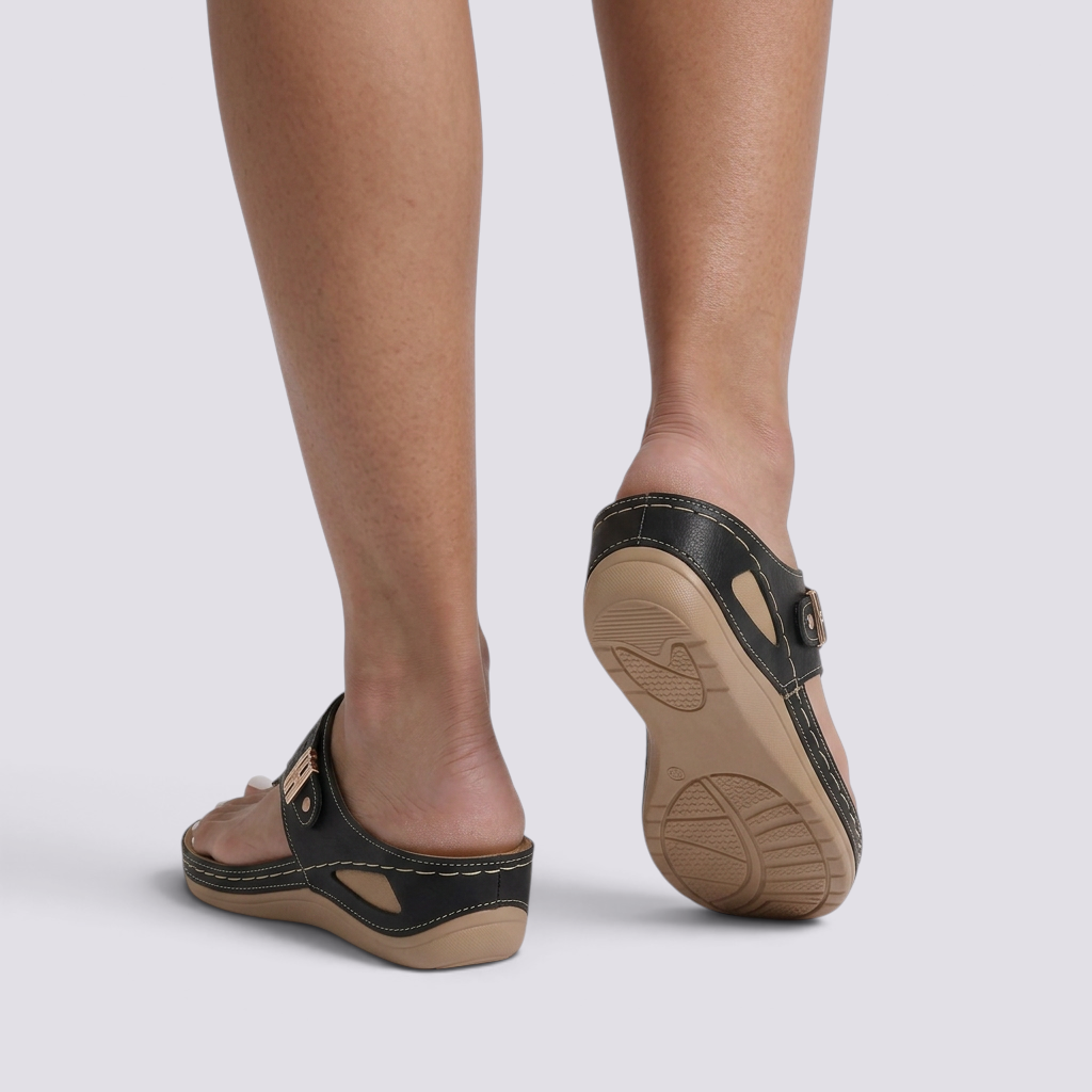 Sandalias Chancla Cuña Mujer Antideslizante - Negro - Trasera