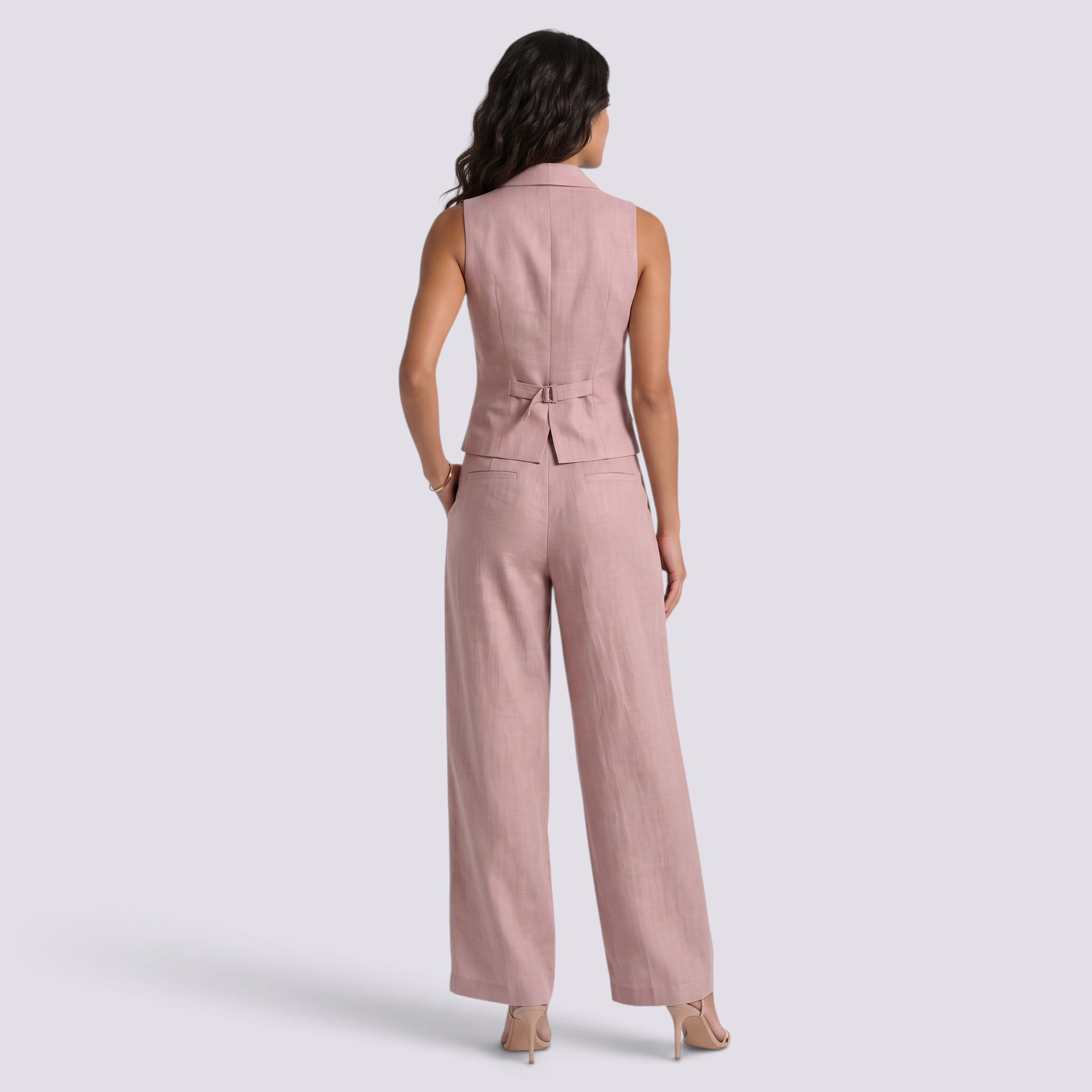 Conjunto Chaleco Sin Mangas Mujer Pantalon Ancho - Pink Back