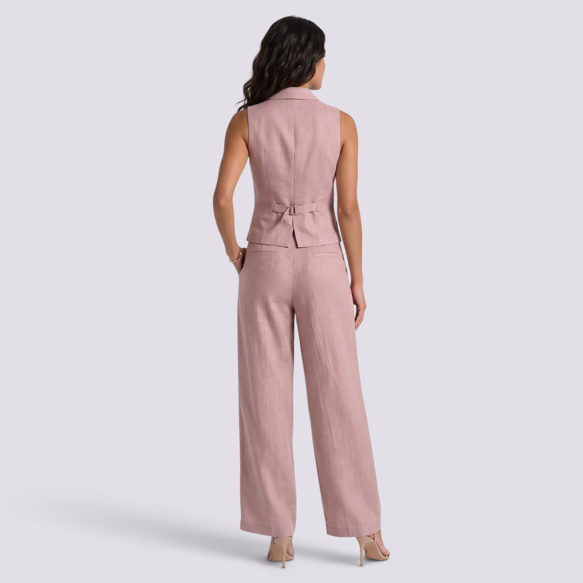 Conjunto Chaleco Sin Mangas Mujer Pantalon Ancho - Pink Back
