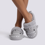 Zapatillas de casa mujer tiburón gris claro con forro de peluche extraíble, vista frontal