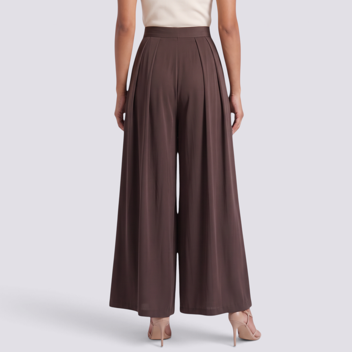 Pantalón Palazzo Mujer Talle Alto - Marrón - Espalda