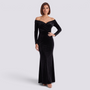 Vestido Terciopelo Mujer Escote Bardot - Negro - Vista frontal