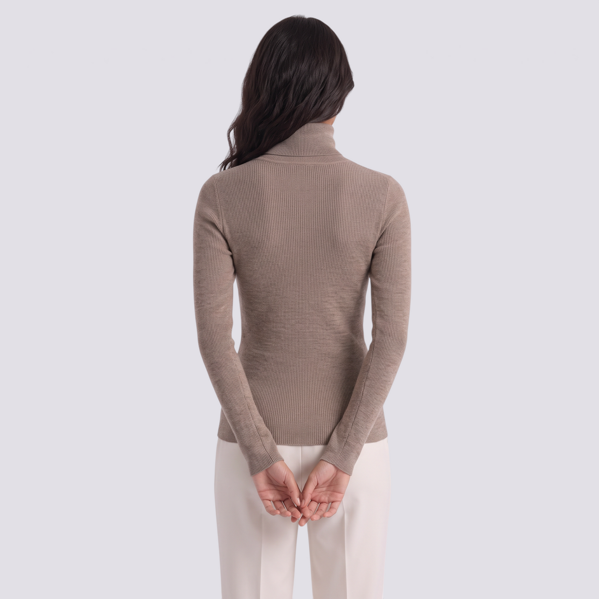 Jersey canale mujer cuello alto - Camel - vista trasera