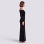 Vestido Terciopelo Mujer Escote Bardot - Negro - Vista lateral