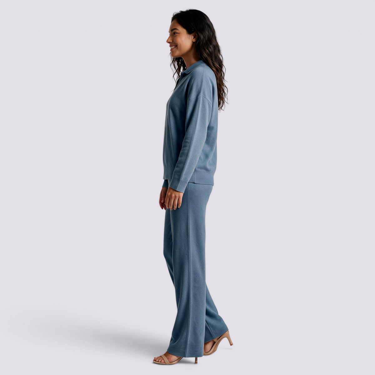 Conjunto Punto Mujer Pantalón Recto - Azul Claro lateral