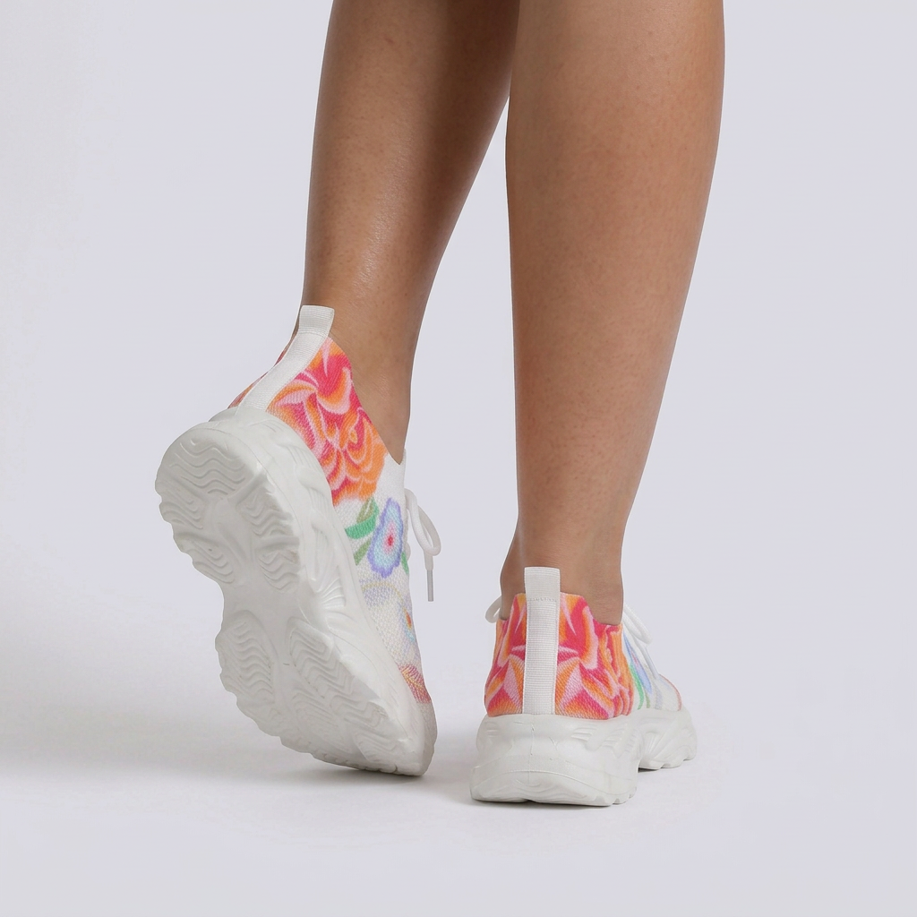 Zapatillas Deportivas Mujer Estampado Floral Flying-Woven - Naranja - Vista Trasera