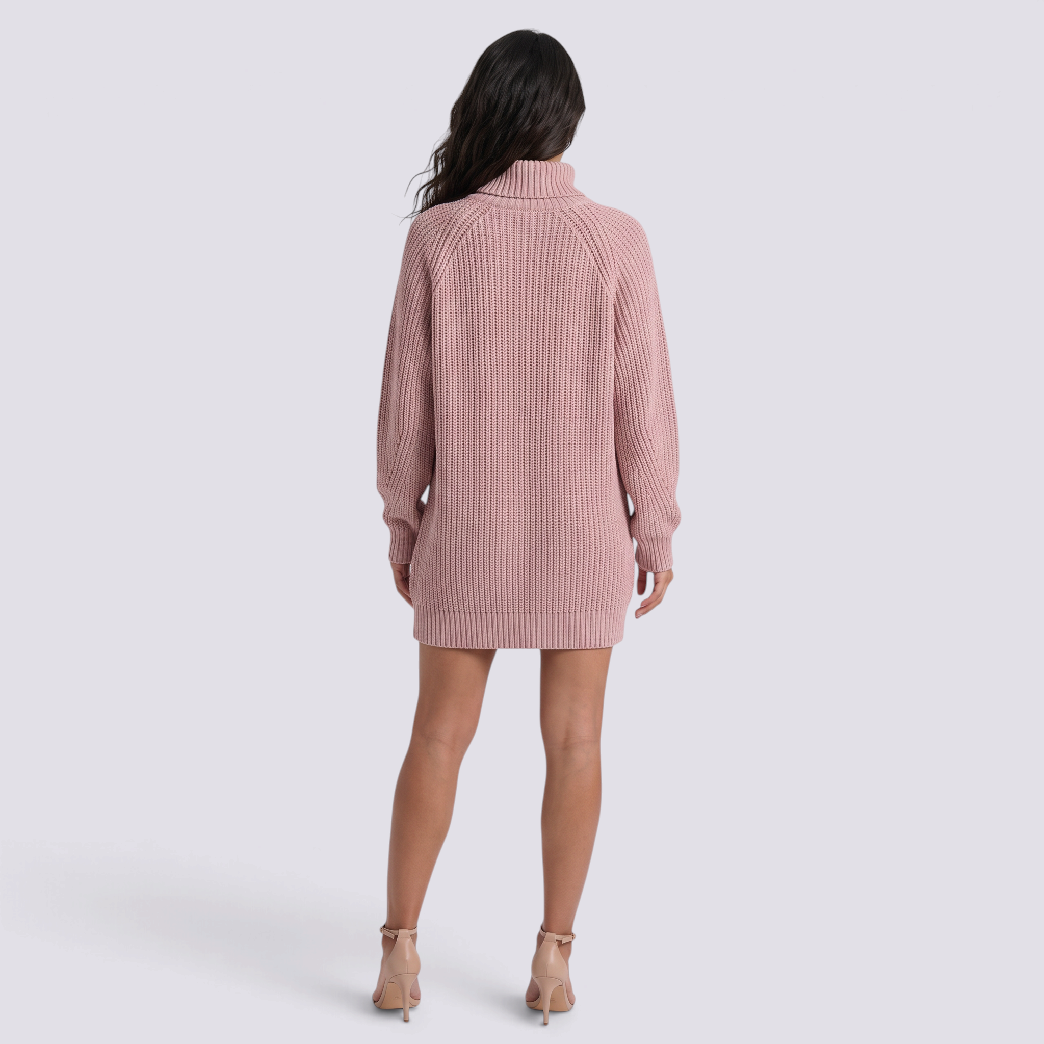 Vestido punto mujer cuello alto oversize en color rosa, vista trasera