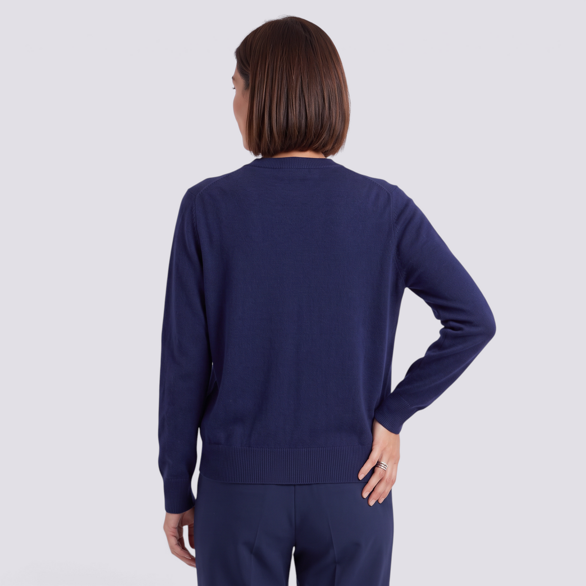 Cárdigan punto mujer cuello redondo azul marino - vista trasera