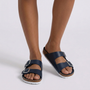 Sandalias planas mujer hebilla doble corcho azul marino vista frontal
