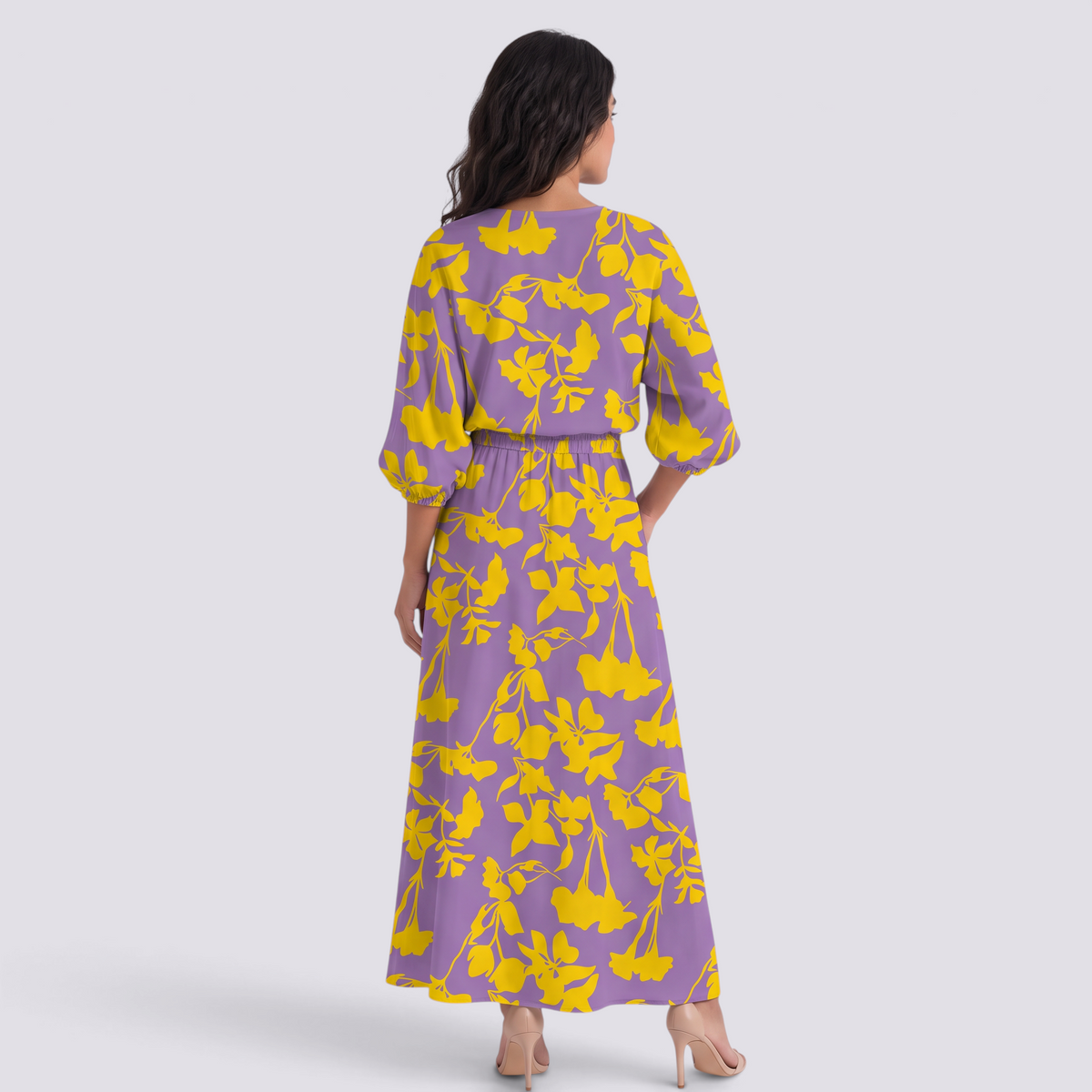 Conjunto Estampado Top y Falda Mujer - Morado y Amarillo - back