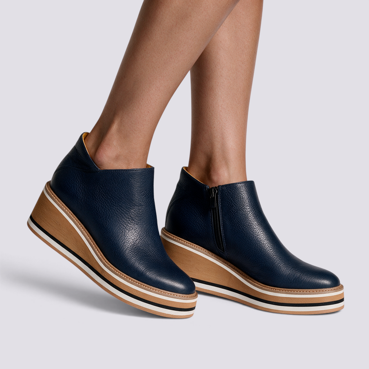Botines Planos con Cremallera Lateral Mujer - Azul Marino - Vista Lateral