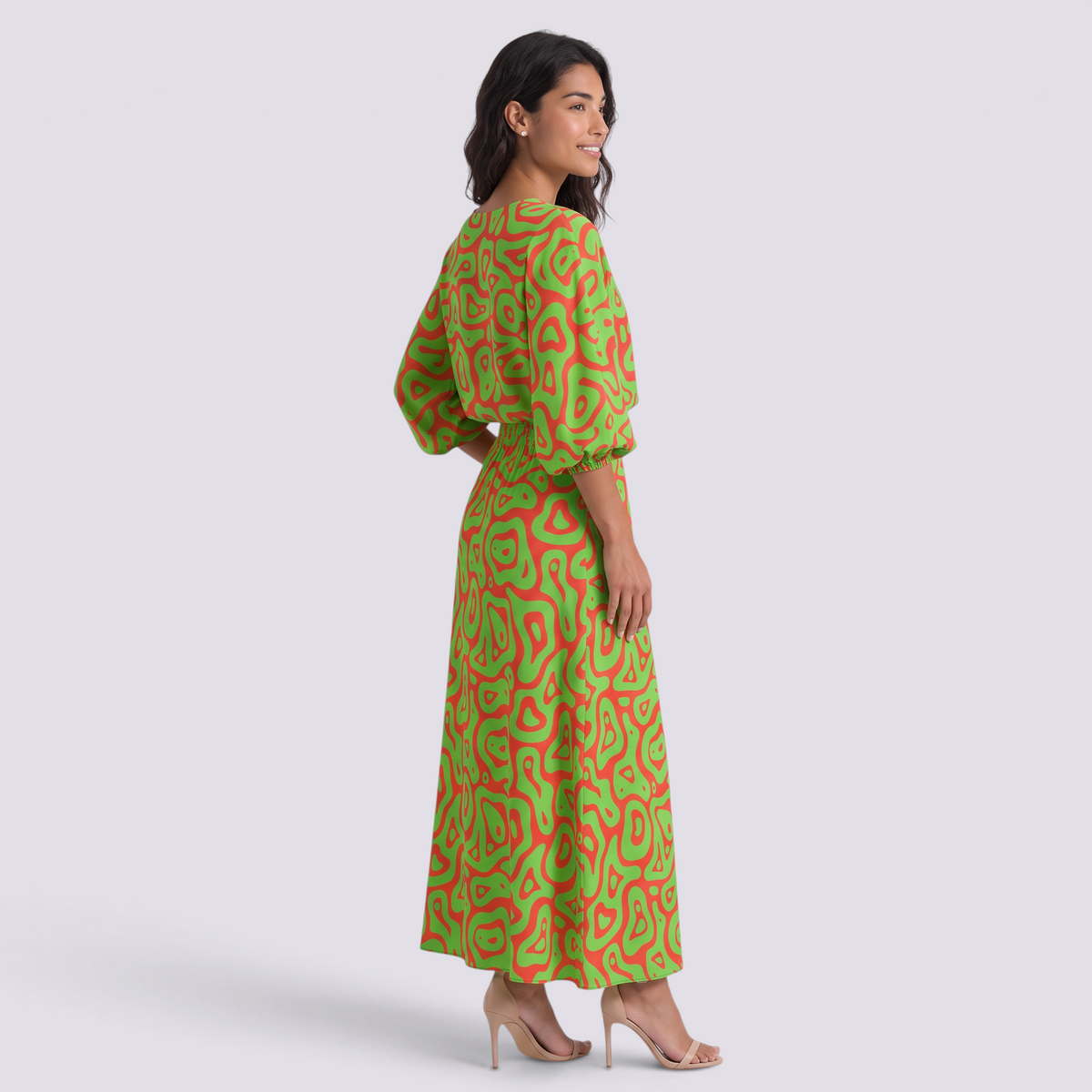 Conjunto Estampado Top y Falda Mujer - Verde y Rojo - side