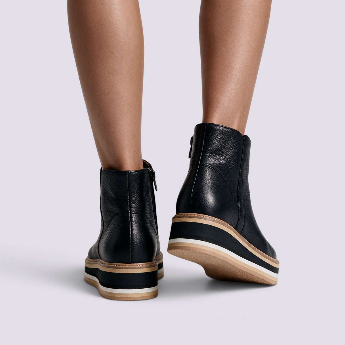 Botines Planos con Cremallera Lateral Mujer - Negro - Vista Trasera