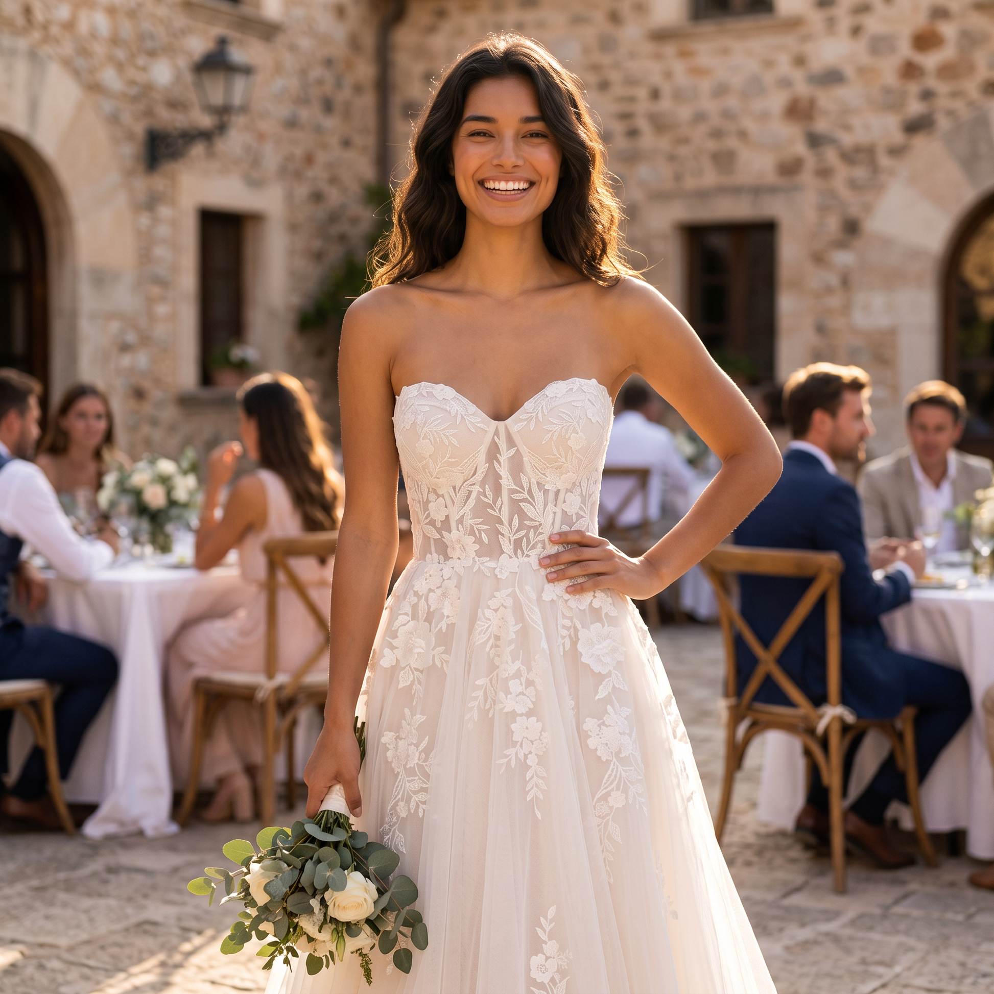 Vestido de Novia Mujer Palabra de Honor Encaje - lifestyle