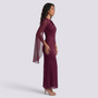 Vestido largo mujer manga acampanada satinado - Rojo - vista lateral