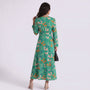 Vestido Largo Estampado Escote V Manga Larga - Verde - Vista Trasera