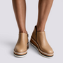Botines Planos con Cremallera Lateral Mujer - Marrón Claro - Vista Frontal