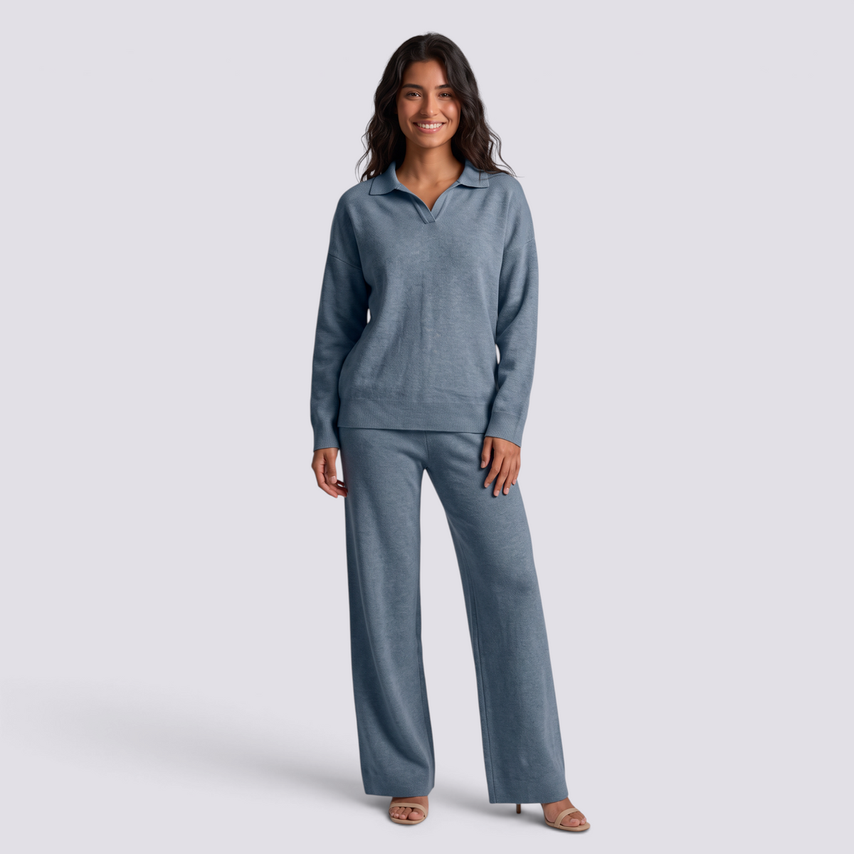 Conjunto Punto Mujer Pantalón Recto - Azul Claro frontal