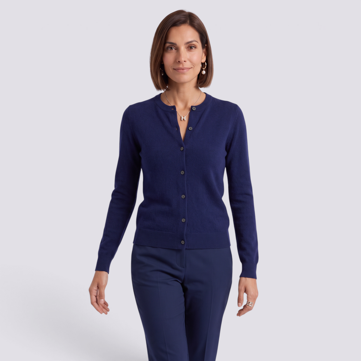 Cárdigan punto mujer cuello redondo azul marino - vista frontal