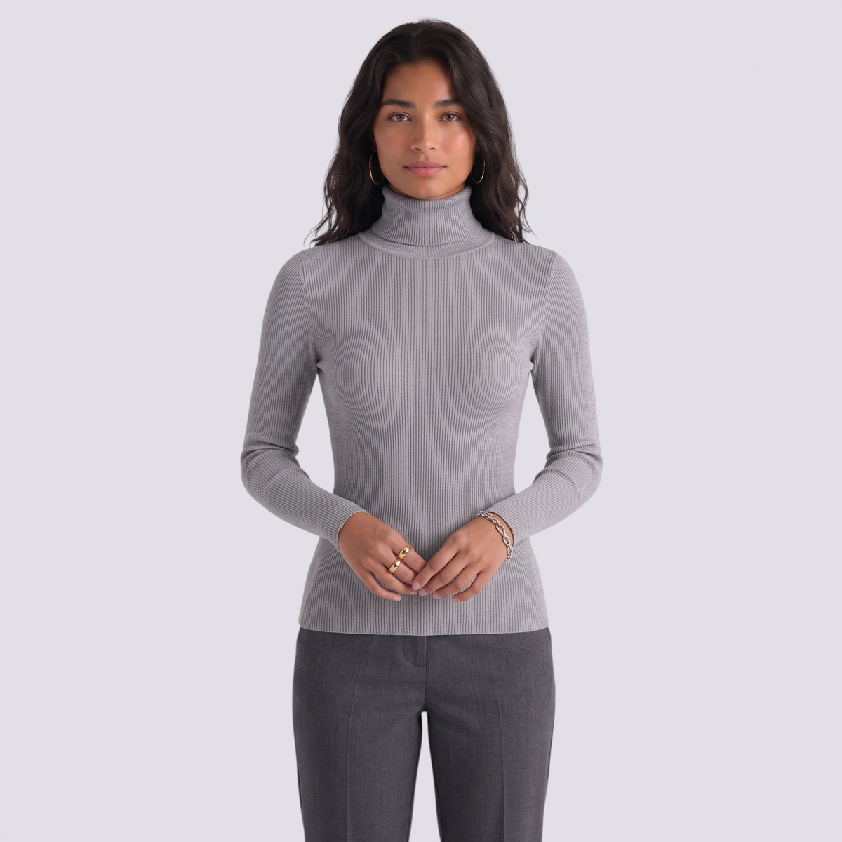Jersey canale mujer cuello alto - Gris - vista frontal