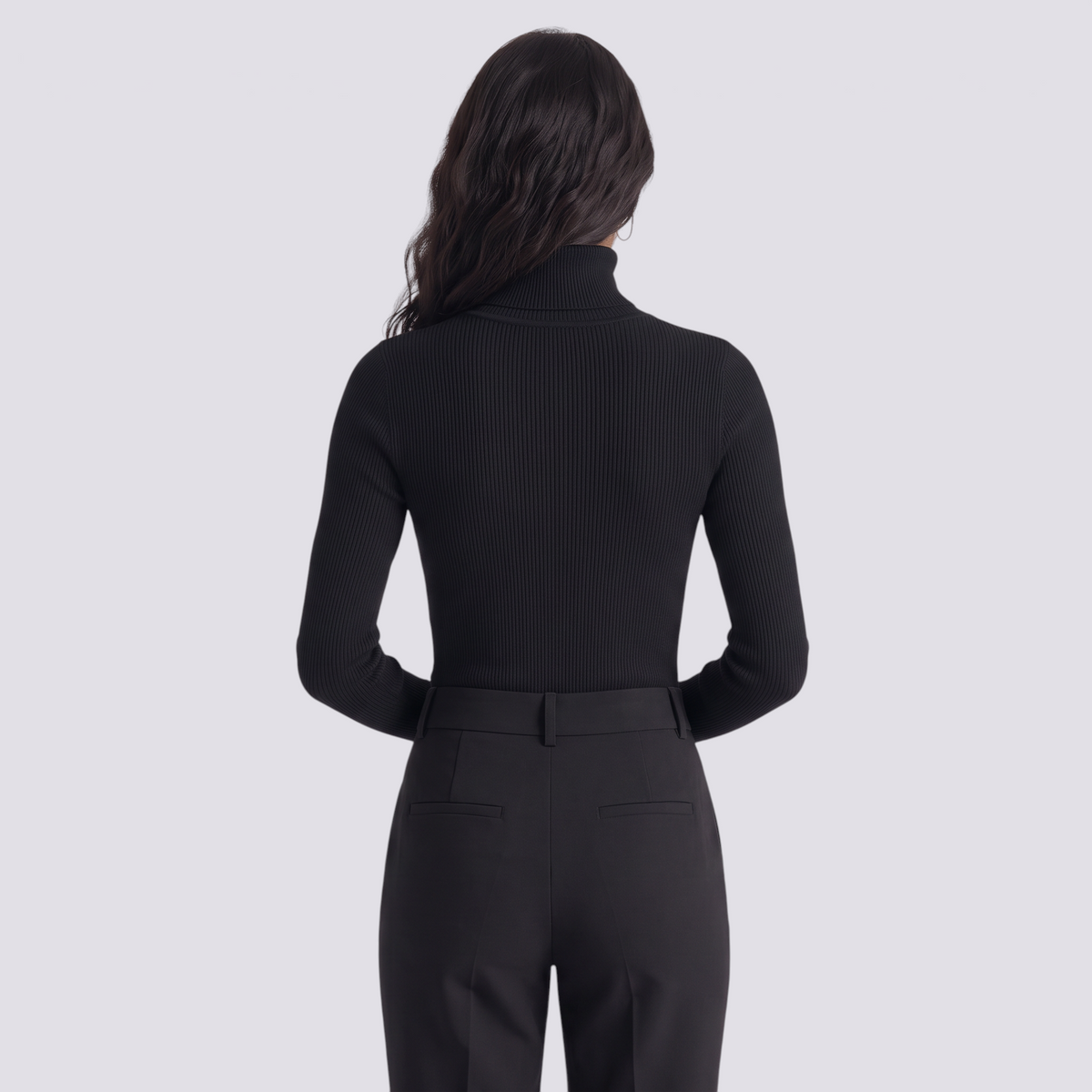 Jersey canale mujer cuello alto - Negro - vista trasera