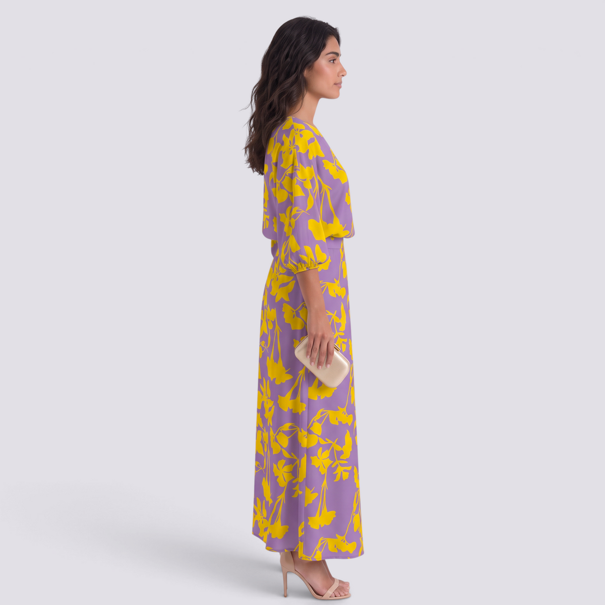 Conjunto Estampado Top y Falda Mujer - Morado y Amarillo - side