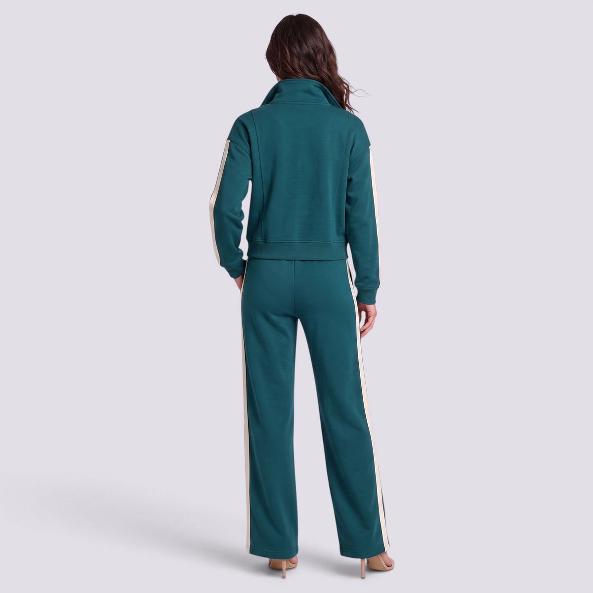 Chándal Mujer Dos Piezas con Cremallera y Rayas Verde vista trasera