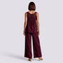 Conjunto Top Calado Pantalón Ancho Mujer - Burdeos - Espalda