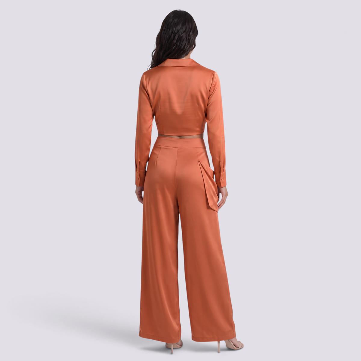 Conjunto Cruzado Mujer Pantalón Palazzo - Naranja Back