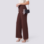 Pantalón Punto Ancho Mujer Cintura Alta - Marrón - Lateral
