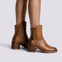 Botines Chelsea de Tacón Grueso Mujer - Marrón - Vista Lateral