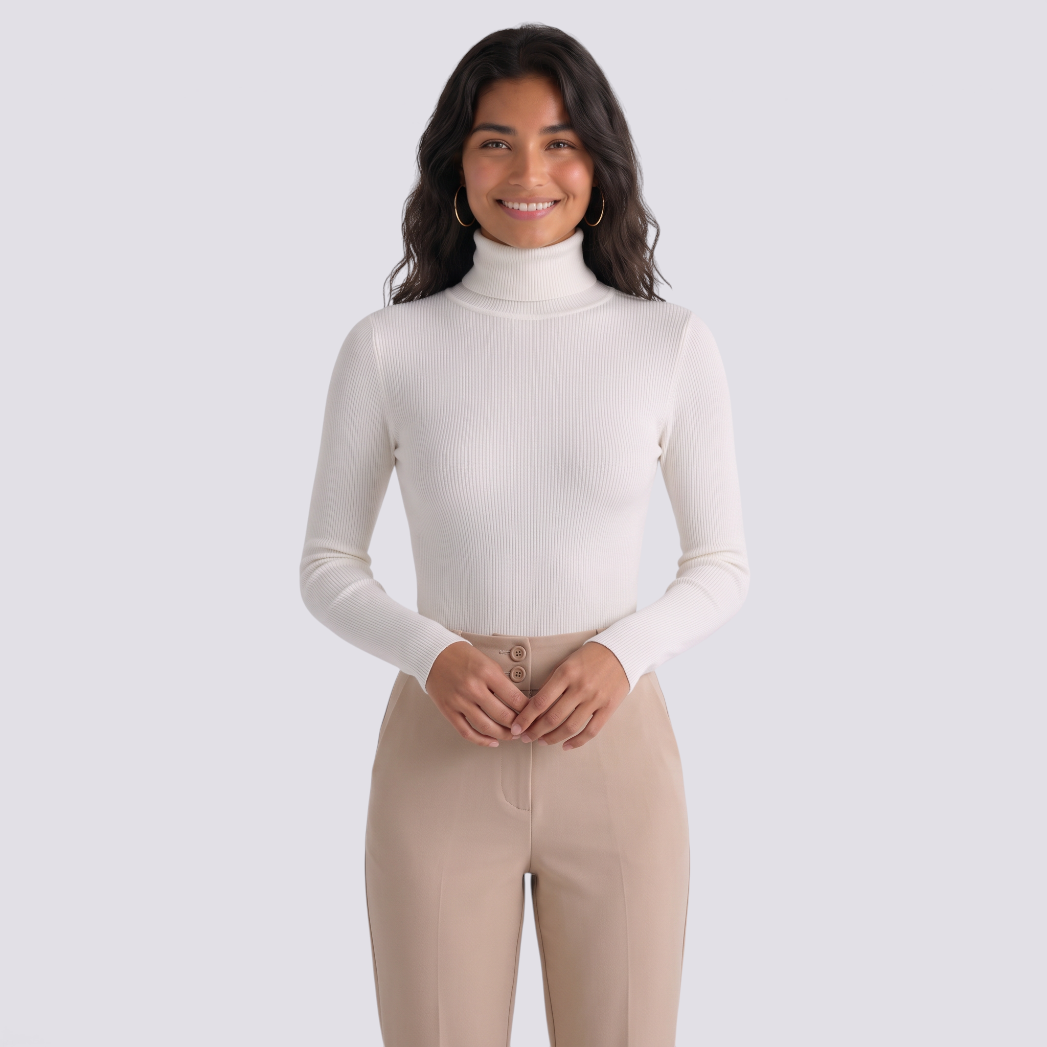 Jersey canale mujer cuello alto - Blanco - vista frontal