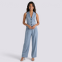 Conjunto Chaleco Sin Mangas Mujer Pantalon Ancho - Light Blue Front
