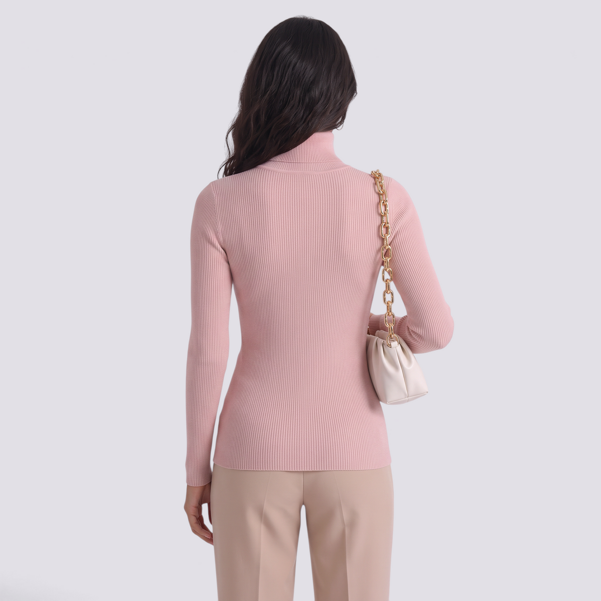 Jersey canale mujer cuello alto - Rosa - vista trasera