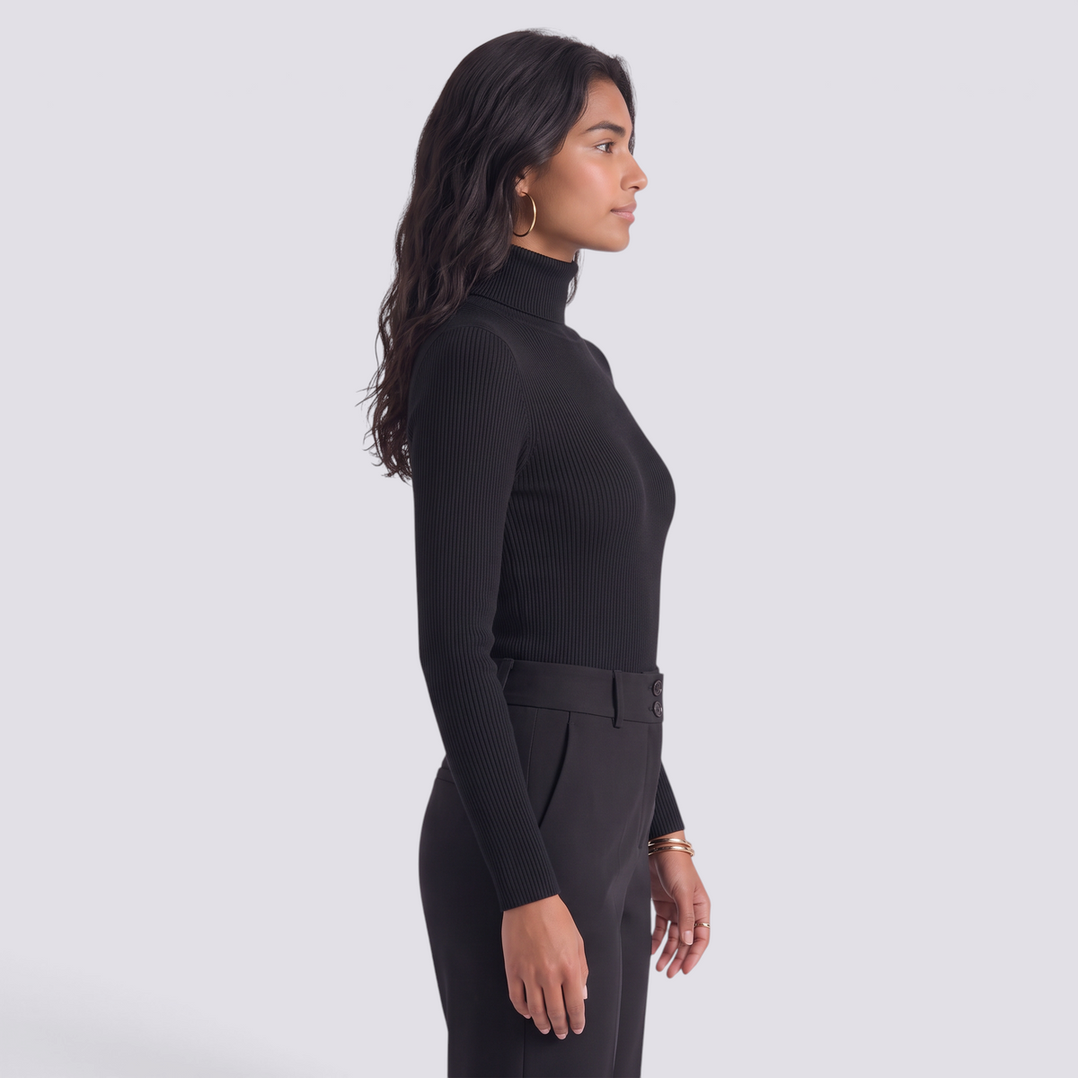 Jersey canale mujer cuello alto - Negro - vista lateral