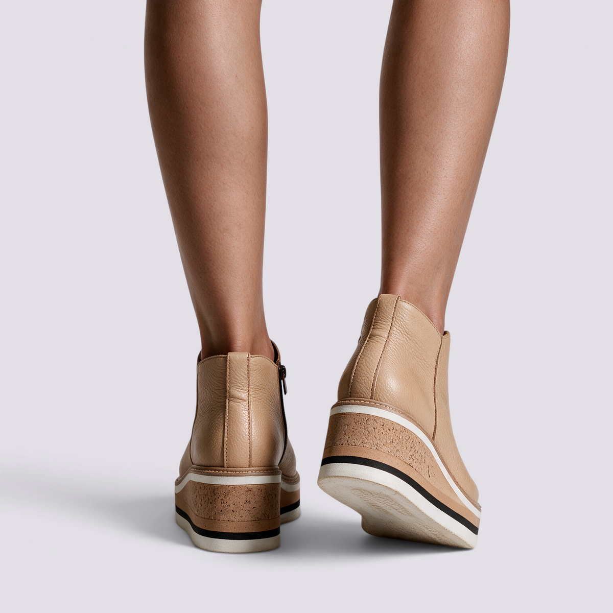 Botines Planos con Cremallera Lateral Mujer - Marrón Claro - Vista Trasera