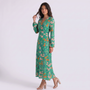 Vestido Largo Estampado Escote V Manga Larga - Verde - Vista Lateral
