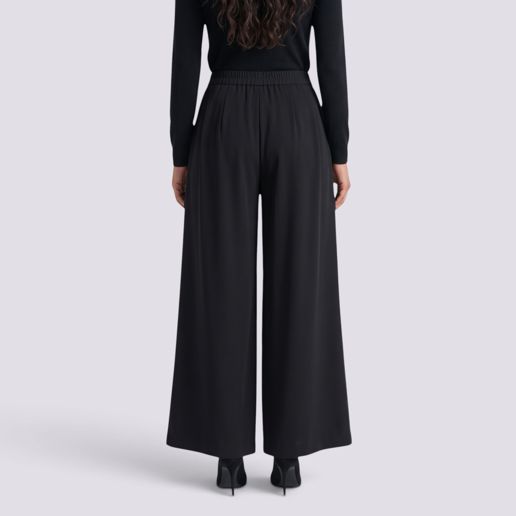 Pantalón Palazzo Plisado Mujer - Negro - Espalda